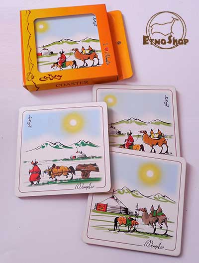 Игральные карты с изображением сцен из жизни монгольских кочевников.
